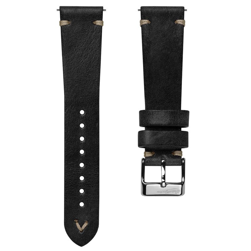 WatchGecko Vintage Simple Handmade Certified Genuine Italian Leather Replacement Watch Strap Stylish and Durable Mens Wristwatch Strap Simple double stitching Easy to fit Black 19 mm - Image 2