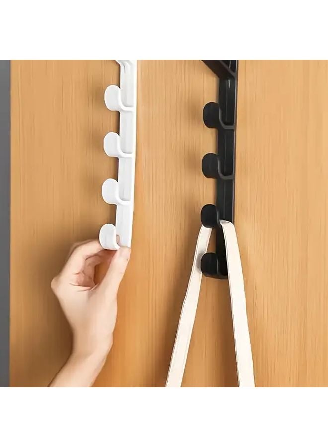 Black 4pcs 5 Hook Over The Door Hanger Organizer For Bathroom Bedroom Wardrobe - Image 4