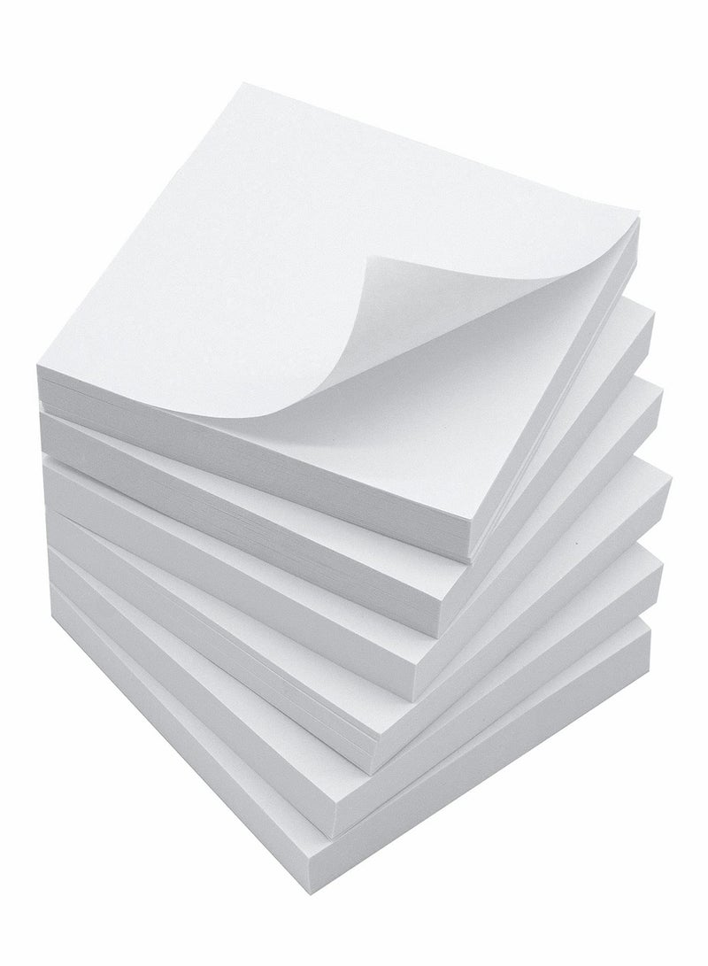 Sticky Notes 3x3 Inches, 600 Sheets White Color Self-Stick Pads, 6 Pads/Pack, 100 Sheets/Pad, Great Value Pack - Image 1