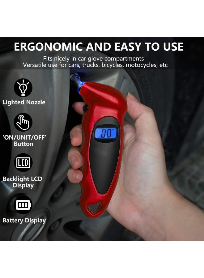 3XR Digital Tire Pressure Gauge with Backlit LCD Display, LED Lighted Nozzle, Multi-Unit PSI BAR KPA KG/CM², Auto Shut-Off, Portable Air Pressure Tester for Car Bike Truck SUV Motorcycle RV - 804 - Image 5