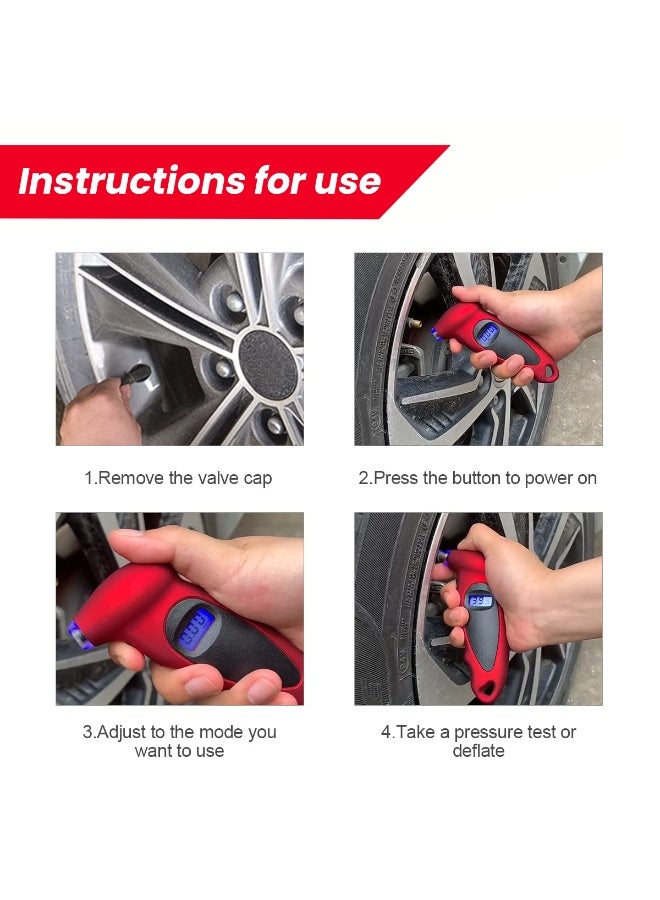 3XR Digital Tire Pressure Gauge with Backlit LCD Display, LED Lighted Nozzle, Multi-Unit PSI BAR KPA KG/CM², Auto Shut-Off, Portable Air Pressure Tester for Car Bike Truck SUV Motorcycle RV - 804 - Image 2