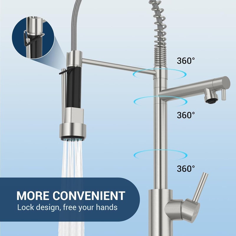 Yopple 2Mode PullDown Kitchen Faucet Spring Style 360 Swivel Sink Tap Dual Spout Stainless Steel Mixer Hot Cold Water Commercial Home Use PullOut Spray - Image 2