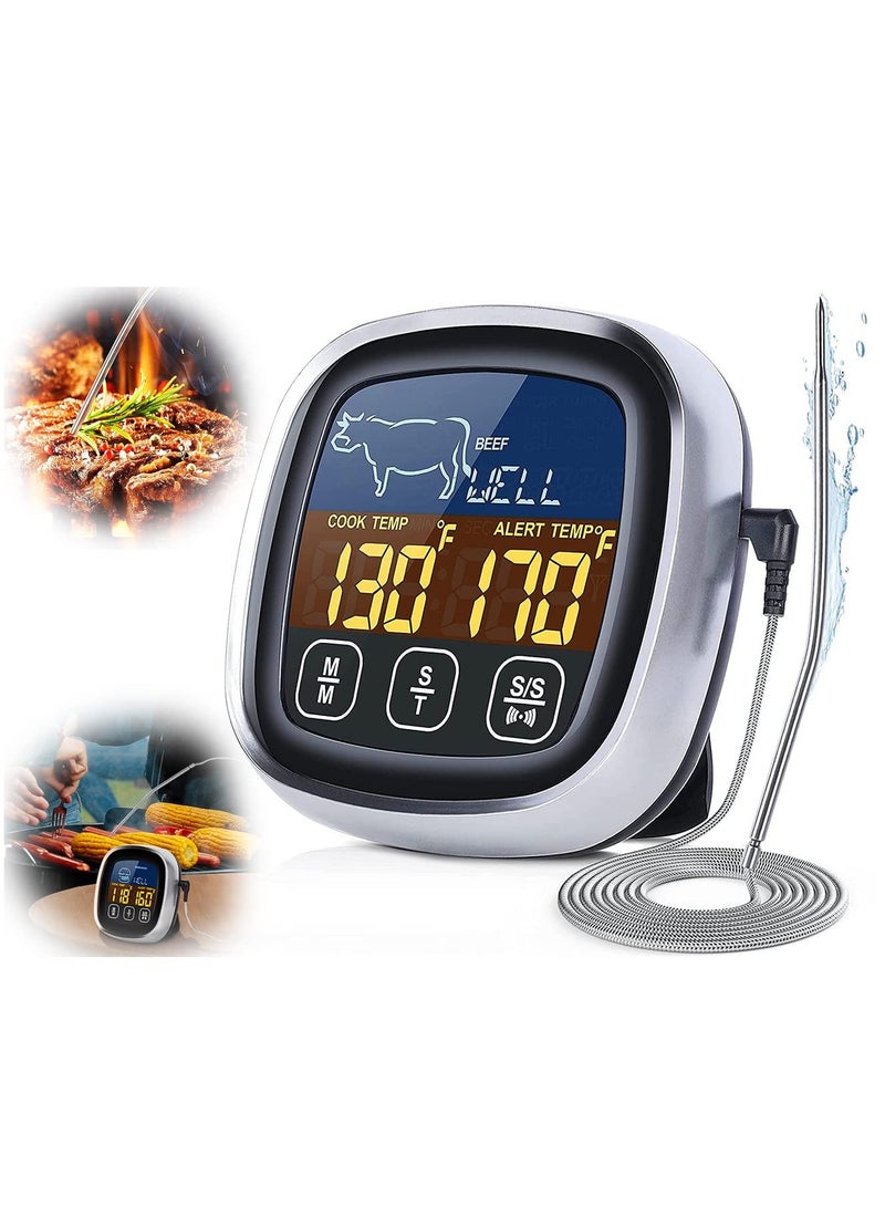 SYOSI Digital Meat Thermometer for Cooking, Upgraded Touchscreen Large Display Instant Read Food Thermometer with Backlight, Long Probe, Kitchen Timer, Cooking Thermometer for Oven, BBQ - Image 1