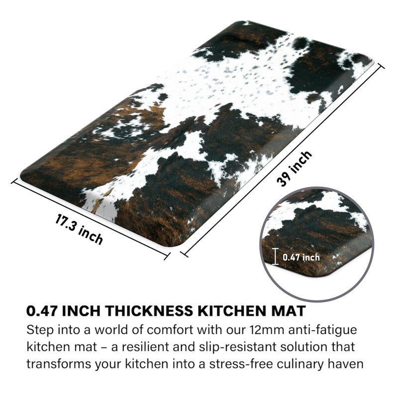 Tyrot Cowhide Kitchen Mat Cushioned Anti Fatigue - 1/2 Inch Thick Western Cow Kitchen Mats for Floor, Non Slip PVC Waterproof Standing Desk Ergonomic Comfort Rugs for Sink, Office, Laundry, 17.3x39 - Image 2