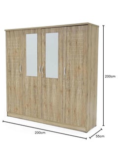 Generic Empire Furniture Wooden Wardrobe, 4 Doors with 2 Mirrors, Lockable Drawer, Maple, 200x200x55  - Image 1