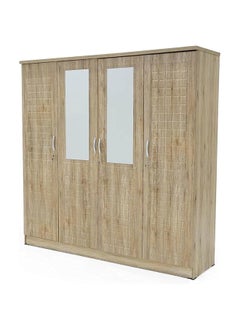 Generic Empire Furniture Wooden Wardrobe, 4 Doors with 2 Mirrors, Lockable Drawer, Maple, 200x200x55  - Image 2