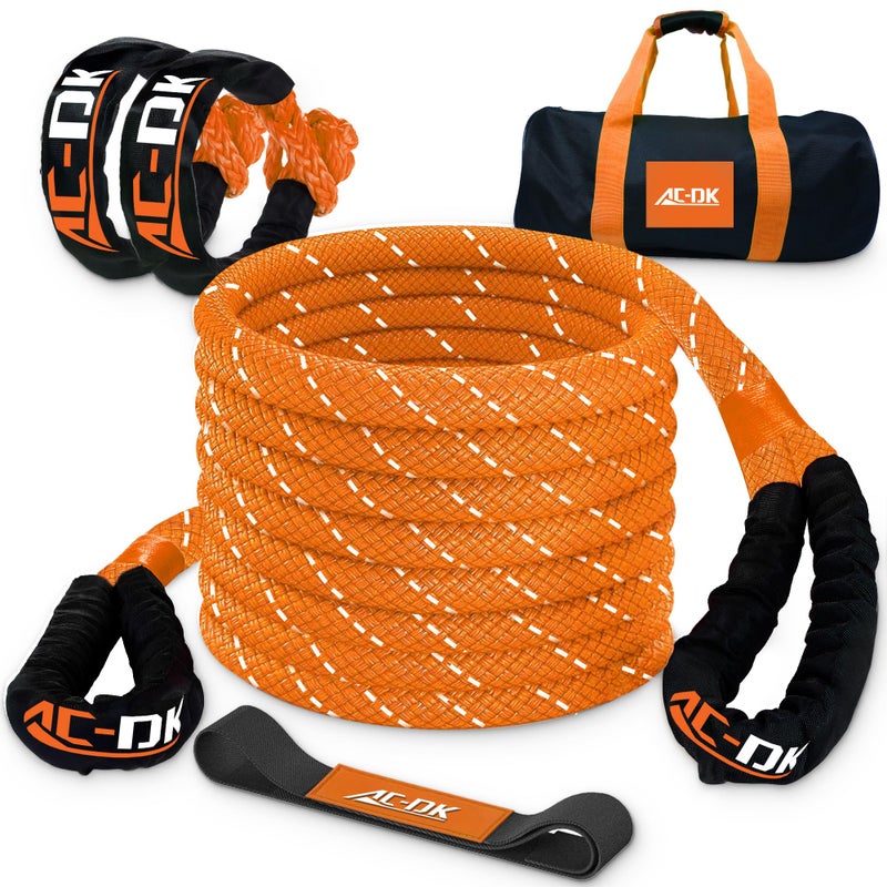 AC-DK Kinetic Recovery Rope (1in x 30ft â€ŽYellow) 48000lbs Snatch Strap,Heavy Duty Stretch Nylon Towing Ropes with 2pcs Soft Shackles for Offroad Vehicle,Jeep,SUV,ATV,UTV,Tractor Elastic Ropes Kit - Image 1