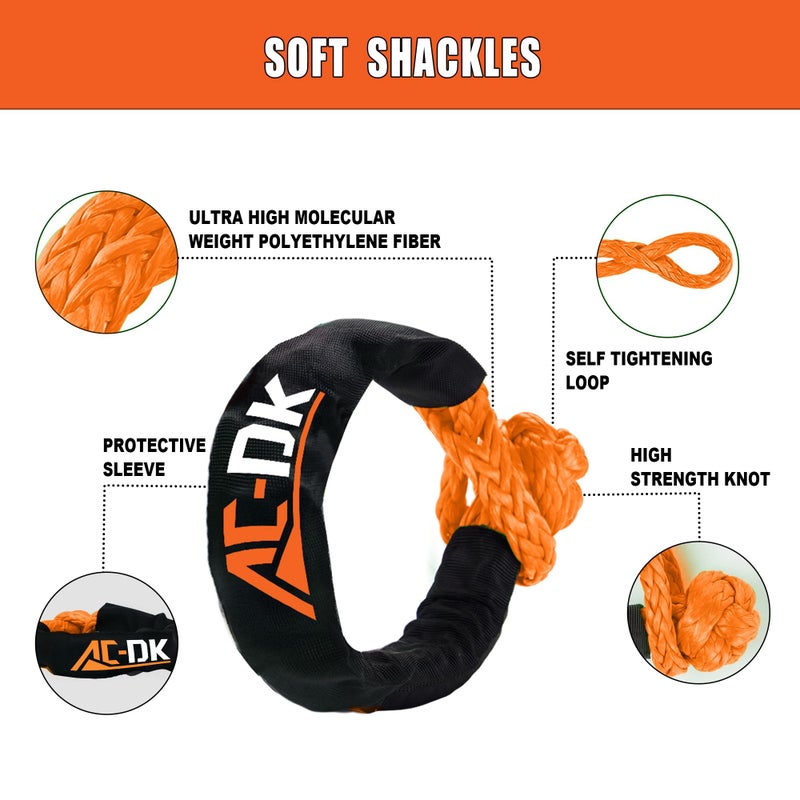 AC-DK Kinetic Recovery Rope (1in x 30ft â€ŽYellow) 48000lbs Snatch Strap,Heavy Duty Stretch Nylon Towing Ropes with 2pcs Soft Shackles for Offroad Vehicle,Jeep,SUV,ATV,UTV,Tractor Elastic Ropes Kit - Image 4