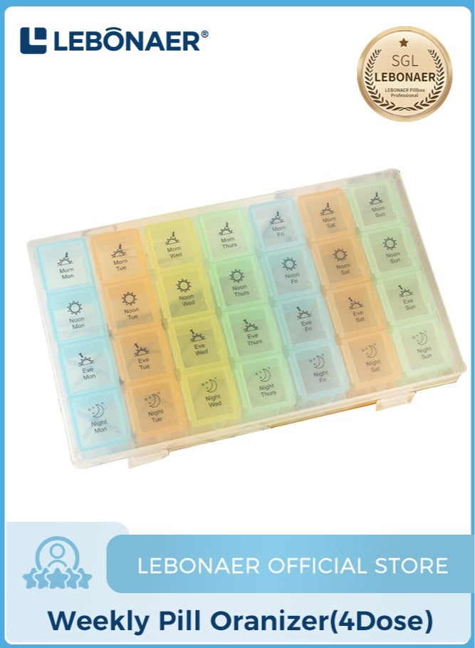 لبونير منظم الأقراص الأسبوعي - علبة أقراص أسبوعية - علبة أقراص بحجم كبير لحفظ الأدوية للسفر لمدة 7 أيام للفيتامينات والأدوية - Image 1