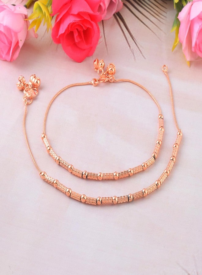 Superstore18 Brass Rose Gold Plated Anklet for Women Payal pajeb Ethnic modern Traditional Fusion Jewellery for Women (SST1644AKSV) - Image 5