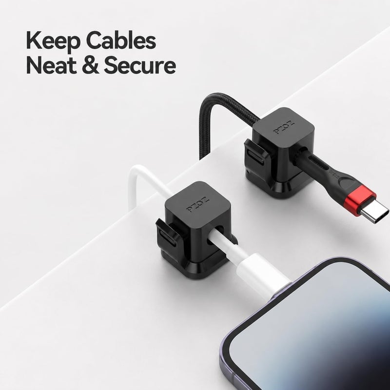 Pzoz Cable Organizer 6 Pack, Adhesive Cable Clips for Desk Cable Management, Cord Holder for USB Cables, Phone Chargers, Office, Home, Car & TV (Black) - Image 2
