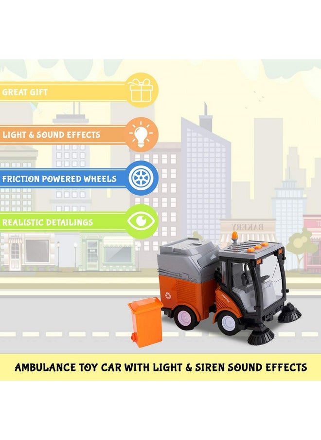 Toy To Enjoy - Street Sweeper Truck With Light & Sound Effects Friction Powered Wheels, Removable Garbage Can & Rotating Brushes Heavy Duty Plastic Cleaning Vehicle Toy For Kids & Children By Toy To Enjoy - Image 1