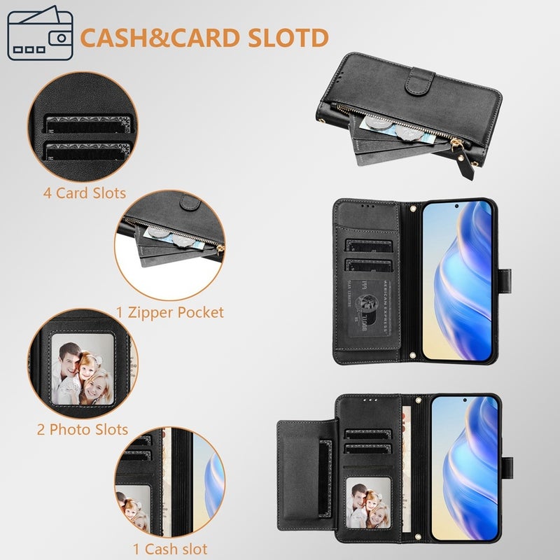 HuHa Protective Cover For Nokia C10 / C20 Multi-Card Slots Zipper Wallet Leather Phone Case(Black) - Image 5