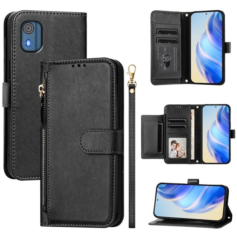 HuHa Protective Cover For Nokia C10 / C20 Multi-Card Slots Zipper Wallet Leather Phone Case(Black) - Image 1