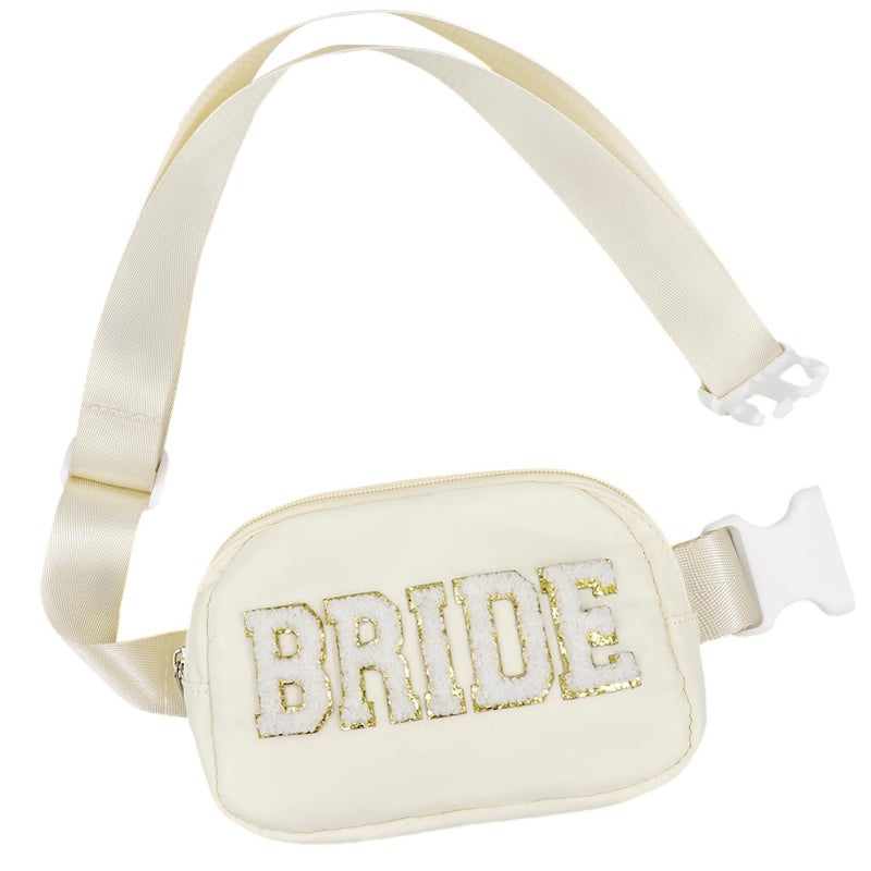 Lamyba Bachelorette Gifts for Bride Fanny Pack, Bride to be Gifts for Bridal Shower Party Wedding day, Belt Bag for Bride with Adjustable Strap, Waterproof Crossbody Waist Bag, Beige - Image 1