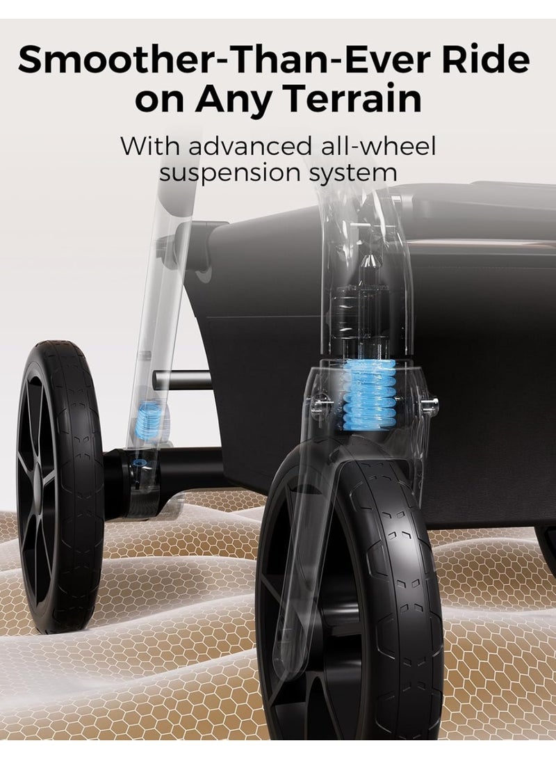 Momcozy عربة أطفال ChangeGo، عربة قابلة للتحويل من فردية إلى مزدوجة إلى عربة مع 23 تكوين، سرير أطفال، مقعد متضمن، عجلات PU كبيرة، نظام تعليق لجميع العجلات وسقف قابل للتمديد UPF50+ - Image 5