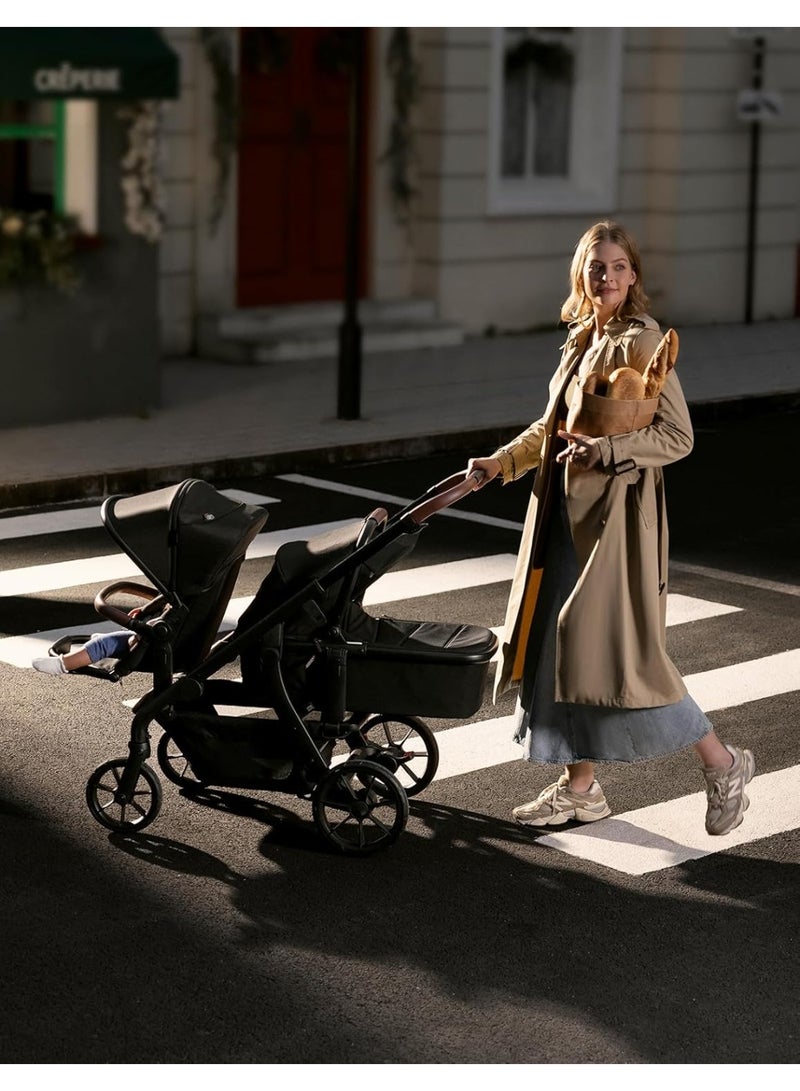 Momcozy عربة أطفال ChangeGo، عربة قابلة للتحويل من فردية إلى مزدوجة إلى عربة مع 23 تكوين، سرير أطفال، مقعد متضمن، عجلات PU كبيرة، نظام تعليق لجميع العجلات وسقف قابل للتمديد UPF50+ - Image 3