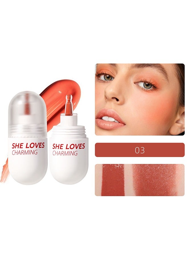 Charming Liquid Blush- Velvet Cream Lightweight Natural Looking Waterproof Long Lasting Blush Makeup for Cheek Natural Looking Soft Cream Liquid Blush Stick (#03)