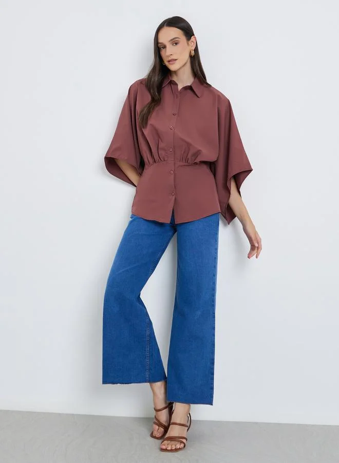 ستايلي بلوزة سادة بأكمام كيمونو