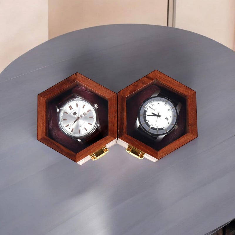 Creation India Craft Vintage Wooden Watch Box for Men, Timepiece Organizer, Watch Storage Box, Jewelry Case, Honeycomb Watch Box, Anniversary & Birthday Gift (2 Slots) - Image 1