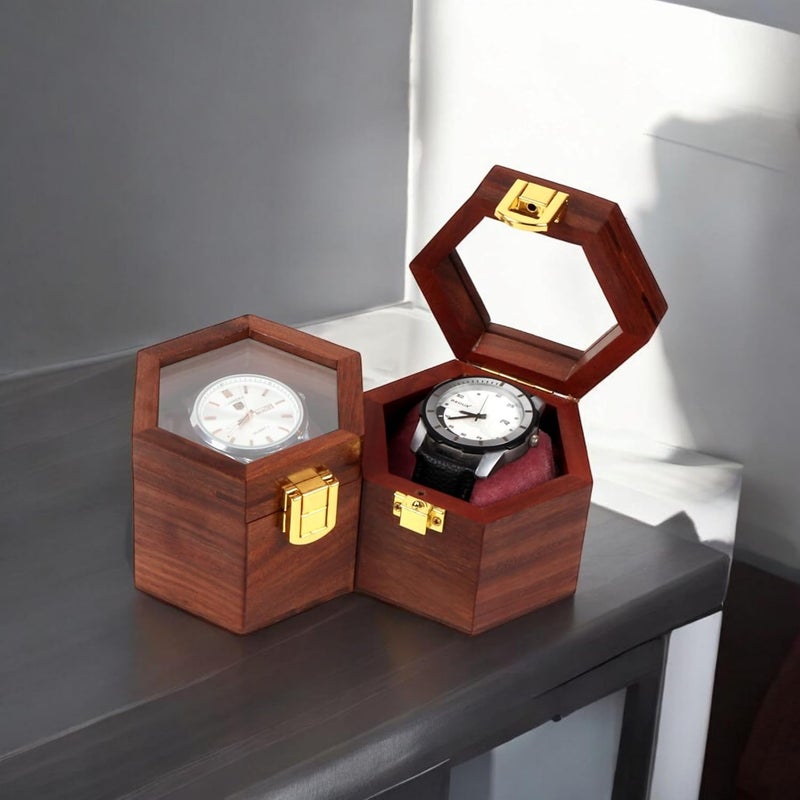 Creation India Craft Vintage Wooden Watch Box for Men, Timepiece Organizer, Watch Storage Box, Jewelry Case, Honeycomb Watch Box, Anniversary & Birthday Gift (2 Slots) - Image 3
