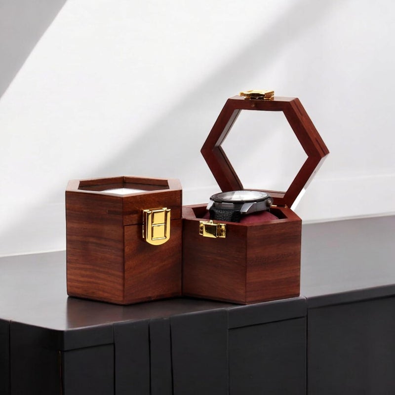 Creation India Craft Vintage Wooden Watch Box for Men, Timepiece Organizer, Watch Storage Box, Jewelry Case, Honeycomb Watch Box, Anniversary & Birthday Gift (2 Slots) - Image 4