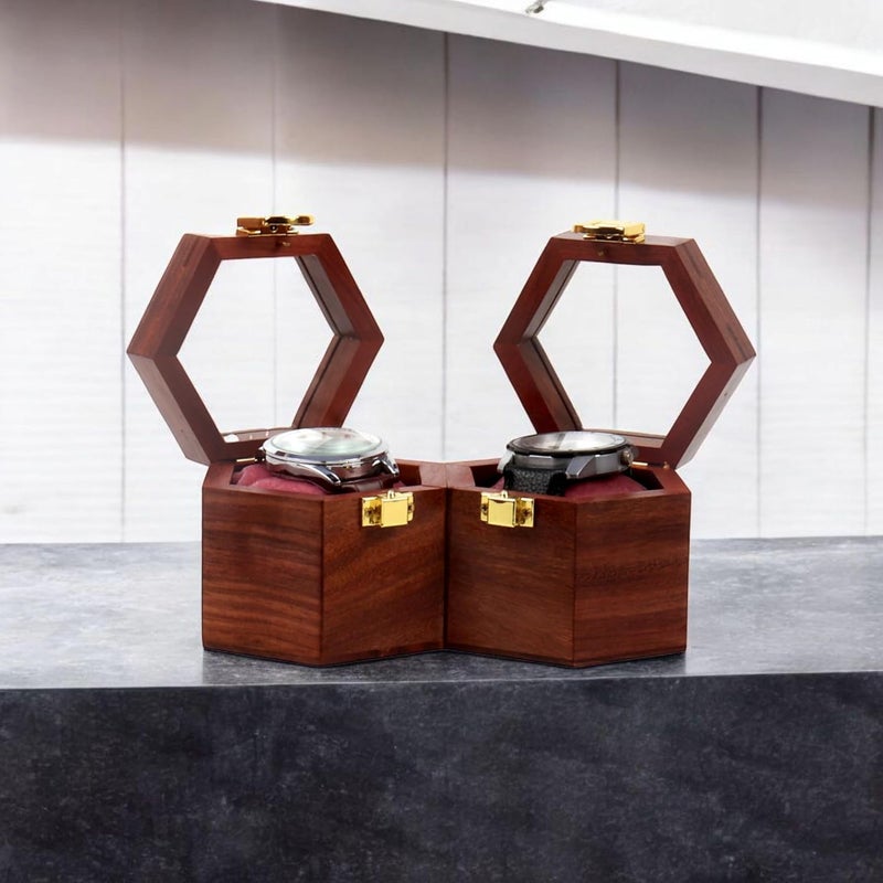 Creation India Craft Vintage Wooden Watch Box for Men, Timepiece Organizer, Watch Storage Box, Jewelry Case, Honeycomb Watch Box, Anniversary & Birthday Gift (2 Slots) - Image 5