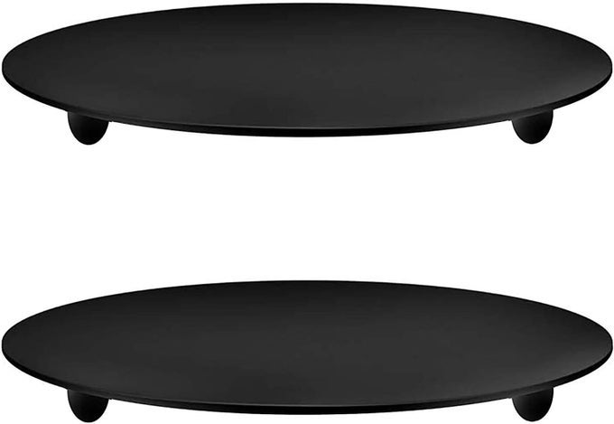 2 PCS BLACK DECORATIVE IRON PLATE CANDLE HOLDER 433 CANDLE STAND CANDLE PLATE FOR LED WAX CANDLES INCENSE CONES SPA WEDDINGS BLACK2 PACK