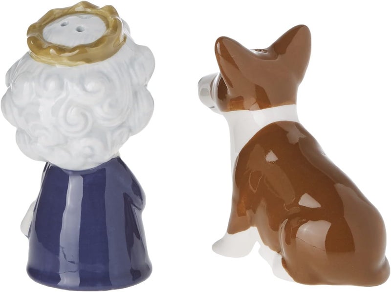 Abbott Collection 27-KITSCH-303 Queen and Corgi Salt and Pepper Shaker Set, Purple/Brown, 3.5" H - Image 2