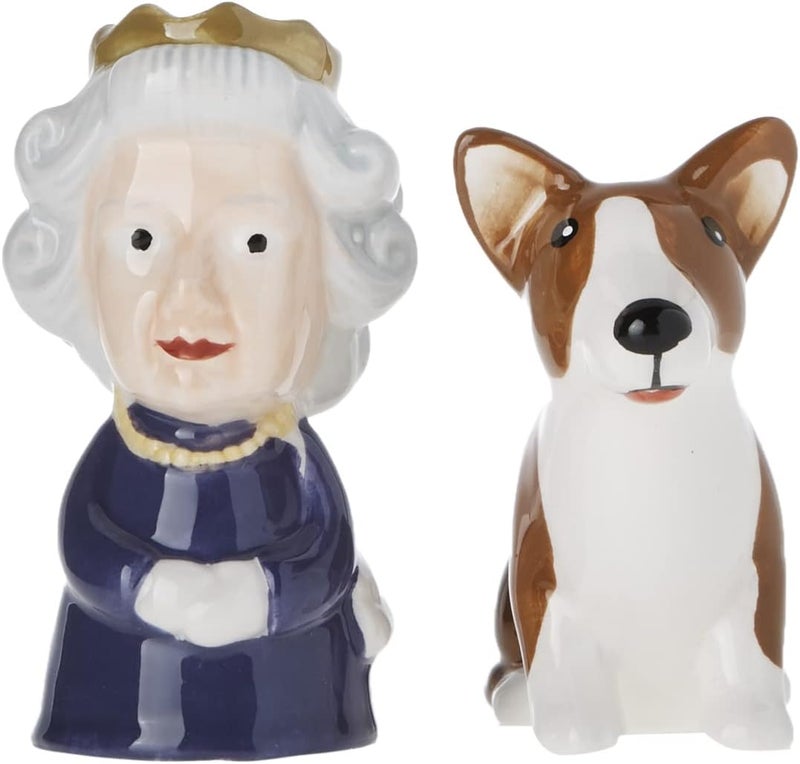 Abbott Collection 27-KITSCH-303 Queen and Corgi Salt and Pepper Shaker Set, Purple/Brown, 3.5" H - Image 3
