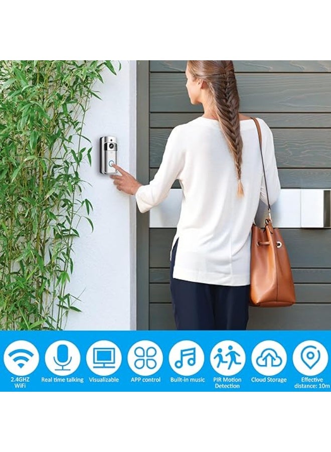 Wireless Smart Doorbell with Chime, 140° Wide-Angle WiFi Doorbell, Two-Way Audio, Compatible with Android & iOS – Silver - Image 3