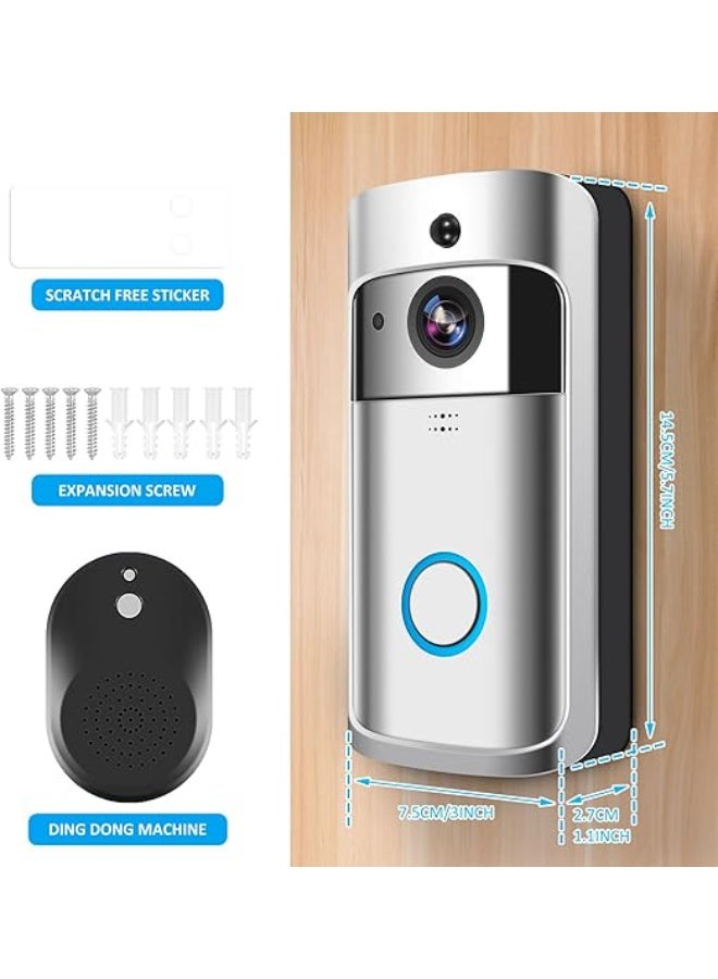Wireless Smart Doorbell with Chime, 140° Wide-Angle WiFi Doorbell, Two-Way Audio, Compatible with Android & iOS – Silver - Image 2