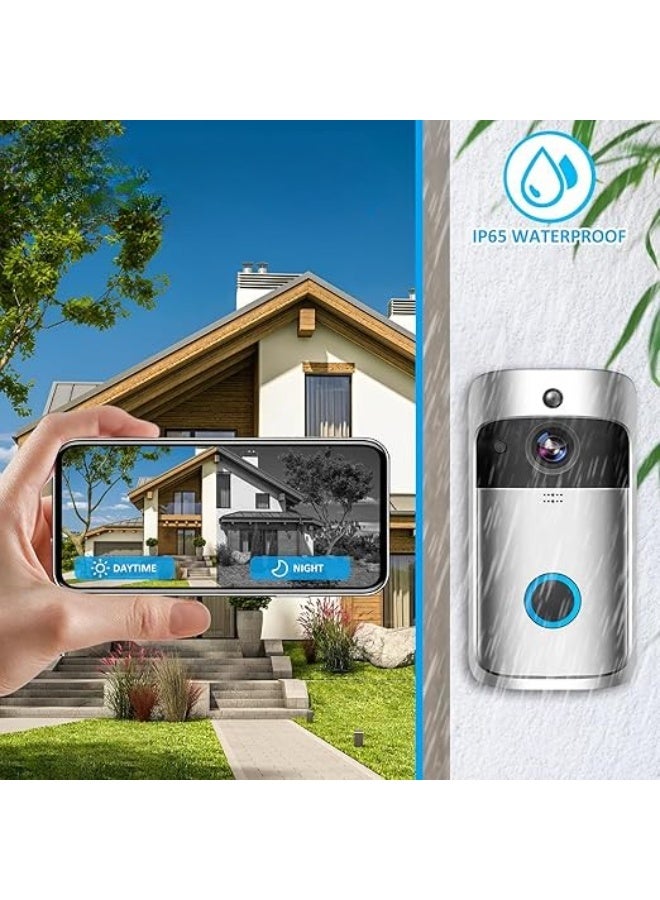 Wireless Smart Doorbell with Chime, 140° Wide-Angle WiFi Doorbell, Two-Way Audio, Compatible with Android & iOS – Silver - Image 4
