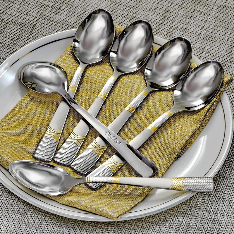 Shri & Sam Shri & Sam High Grade Stainless Steel Lush 6 PCS Dinner Spoon  - Image 2