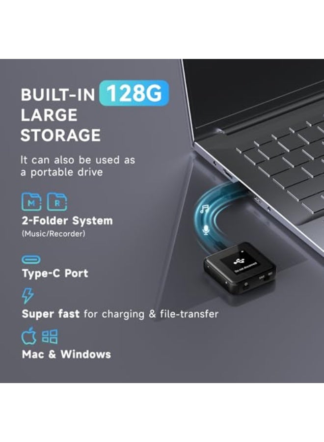 AL RAID 128GB Digital Voice Recorder with Playback SOUNDVALUE Recording Device with Screen & AI Noise Cancellation MP3 Player, 1600H Recording, Auto-Save for Meetings, Lectures, Interviews - Image 4