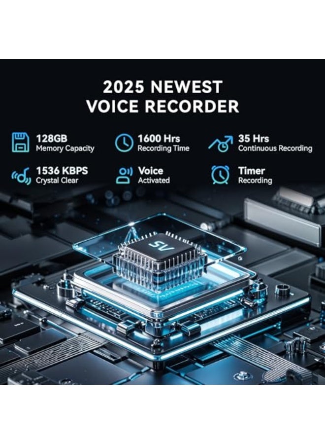 AL RAID 128GB Digital Voice Recorder with Playback SOUNDVALUE Recording Device with Screen & AI Noise Cancellation MP3 Player, 1600H Recording, Auto-Save for Meetings, Lectures, Interviews - Image 2