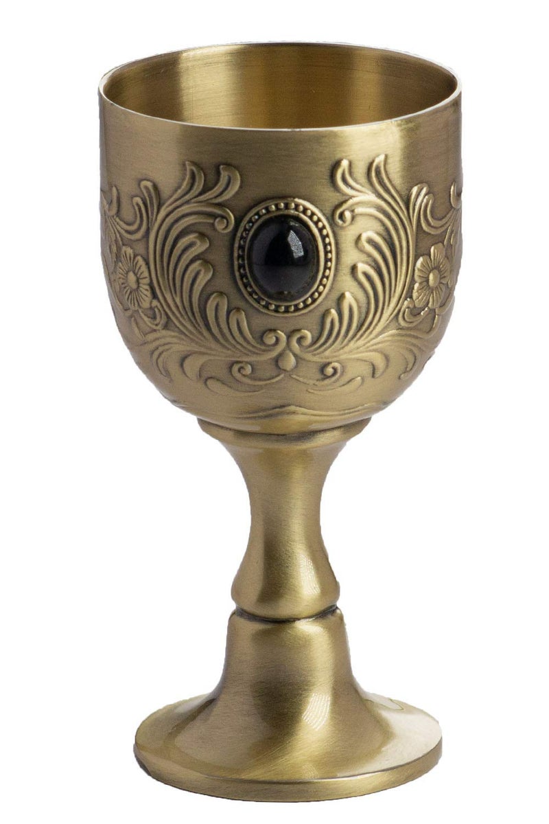 VIDAYA Chalice Goblet HandMade Vintage Pure Copper Engraving Flower Pattern Metal Embossed Wine Copper Gemstone Cups Medieval Gothic Goblet 17oz 1Pack