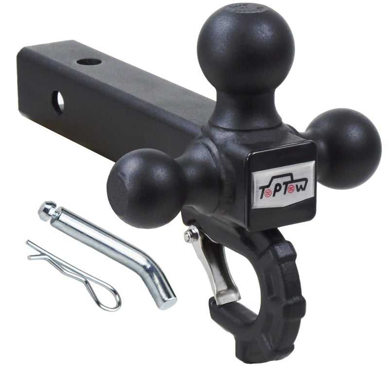 TOPTOW 64011HP Trailer Tri Ball Hitch Mount with Beast Hook Matte Black Fits for 2 inch Receiver Towing Box with Hitch Pin Kit - Image 4