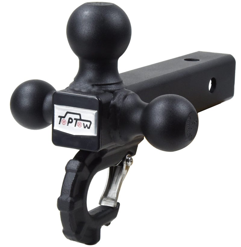 TOPTOW 64011HP Trailer Tri Ball Hitch Mount with Beast Hook Matte Black Fits for 2 inch Receiver Towing Box with Hitch Pin Kit - Image 5