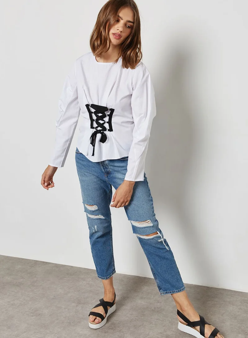 Ginger Checked Lace Up Top