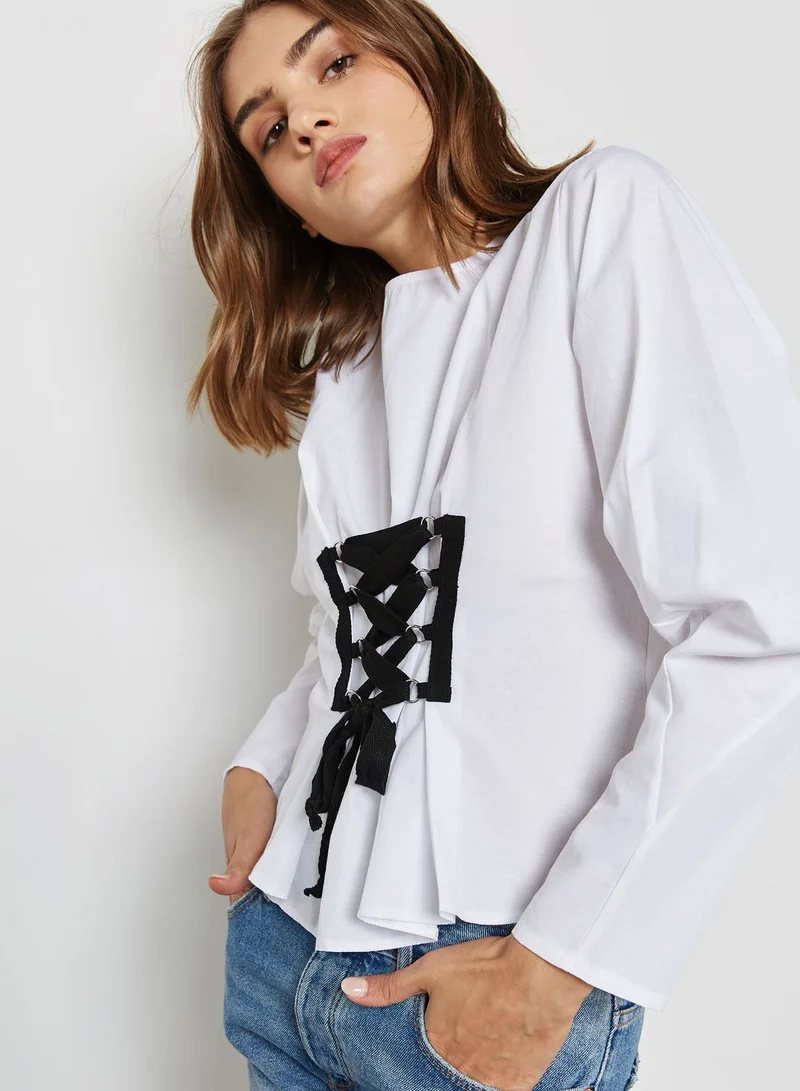 Ginger Checked Lace Up Top