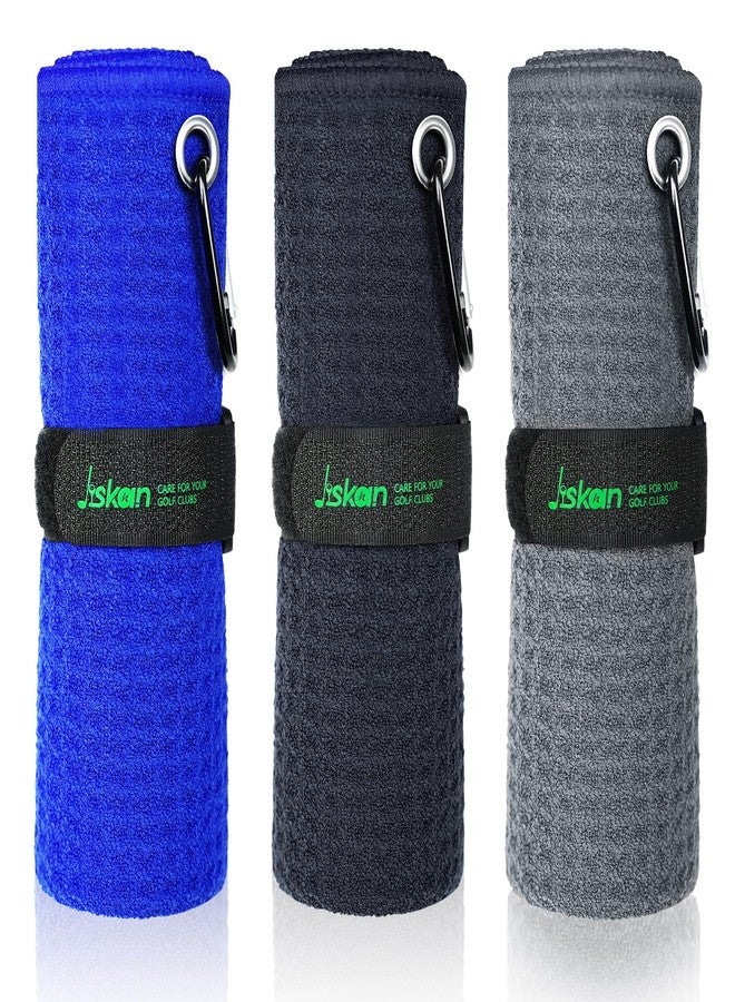 Jiskan Pro Golf Towel Microfiber Golf Towel for Golf Bags (16" X 16") with Hook, Loop Fastener and Gift Box, Essentials Golf Accessories for Men, Golf Gifts for Men/Women (Black+Grey+Blue) - Image 1