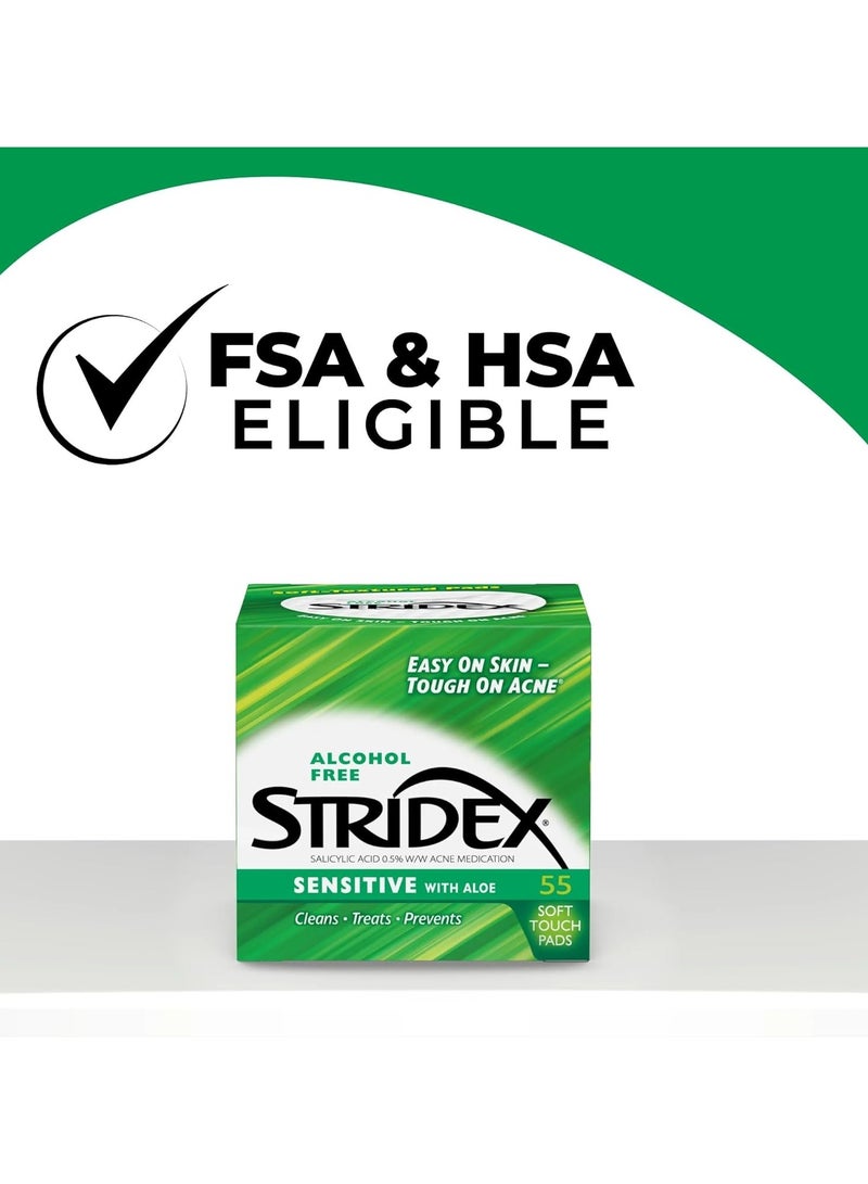 Stridex Medicated Acne Pads, Sensitive, 55 Count – Facial Cleansing Wipes, Alcohol Free Face Treatment, For Mild to Moderate, Smooth Application - Image 2