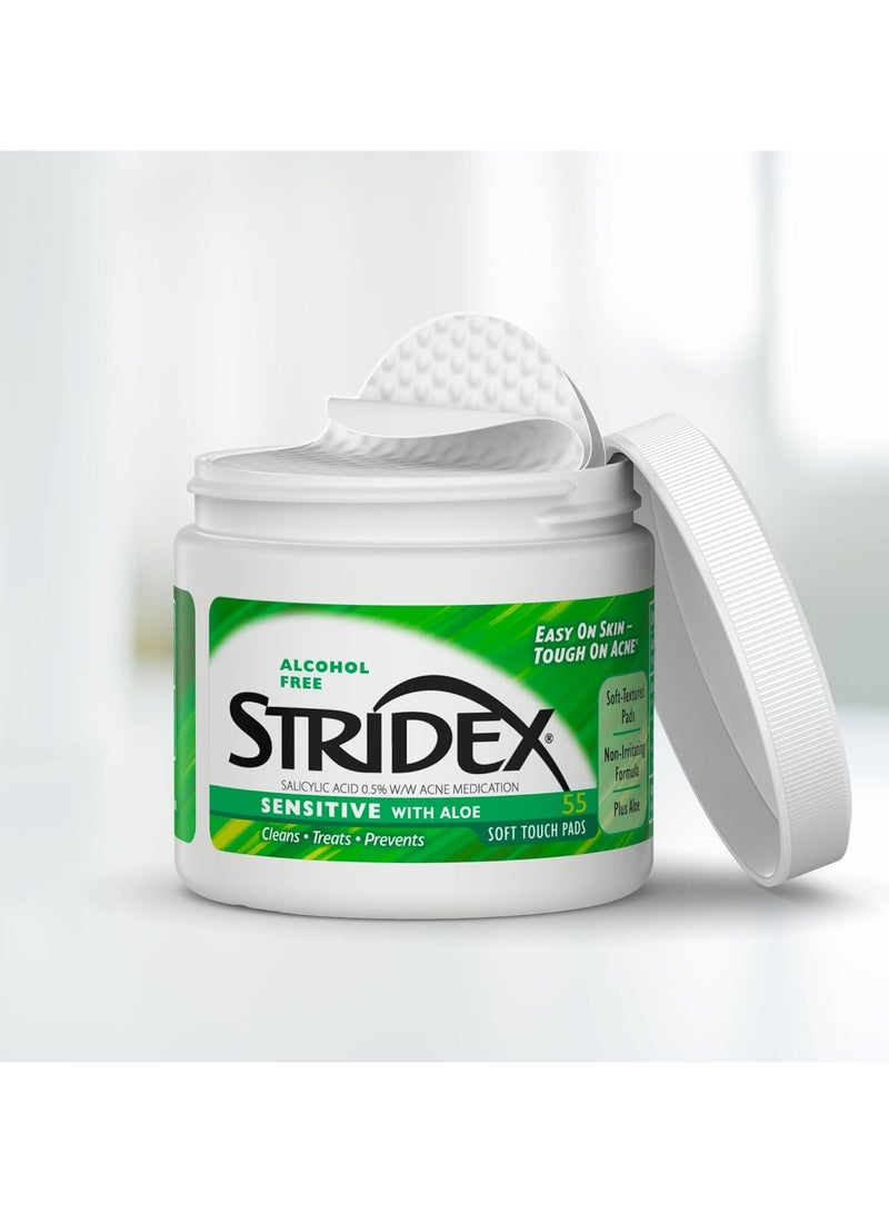 Stridex Medicated Acne Pads, Sensitive, 55 Count – Facial Cleansing Wipes, Alcohol Free Face Treatment, For Mild to Moderate, Smooth Application - Image 3