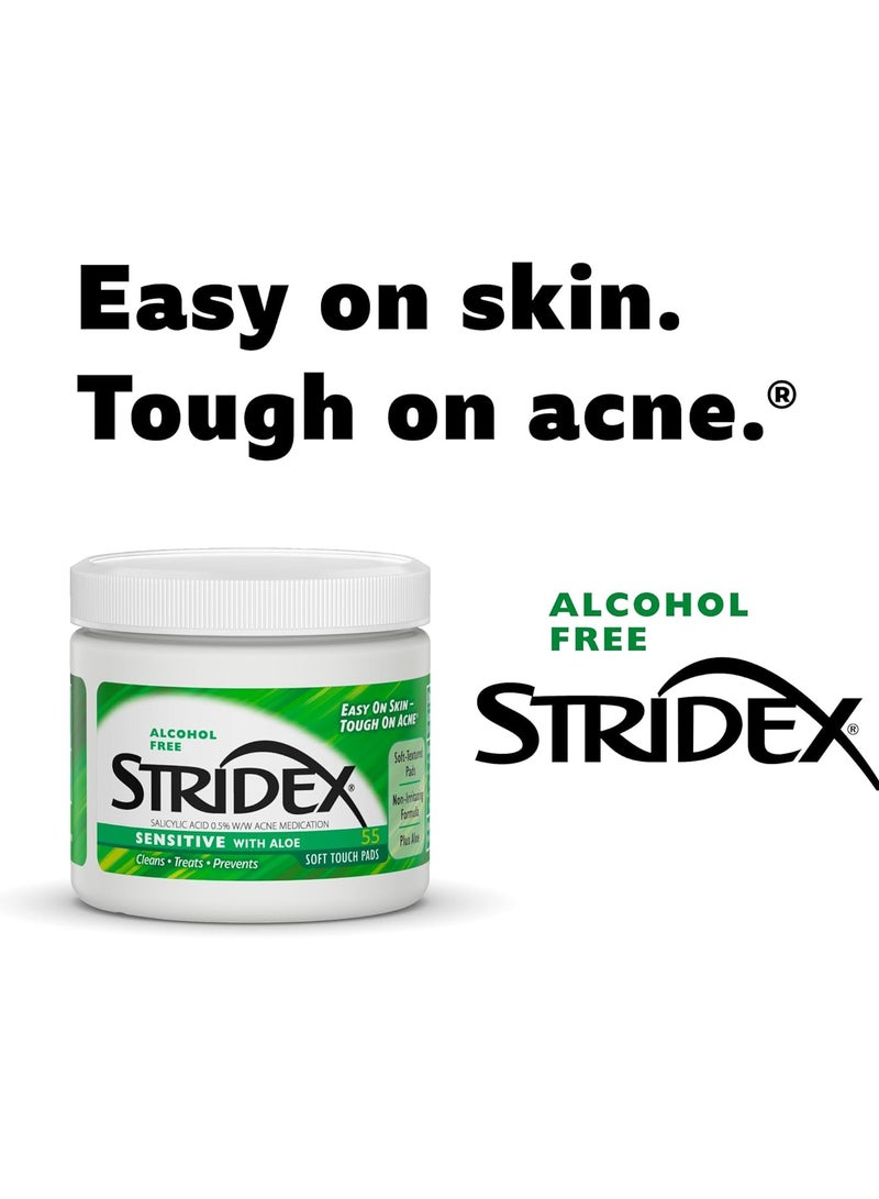Stridex Medicated Acne Pads, Sensitive, 55 Count – Facial Cleansing Wipes, Alcohol Free Face Treatment, For Mild to Moderate, Smooth Application - Image 5