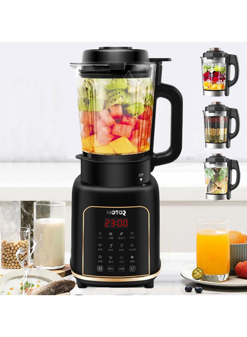 HOTOR Smart Blender Smoothie Maker,1.65L Professional Blenders,Food Processor,Baby Food Blender with Heating Function Timer for Crushing Ice,Soup, Fruit, Vegetable,Pumpkin Congee,Soybean Milk,Coffee/1200W,Black - Image 3