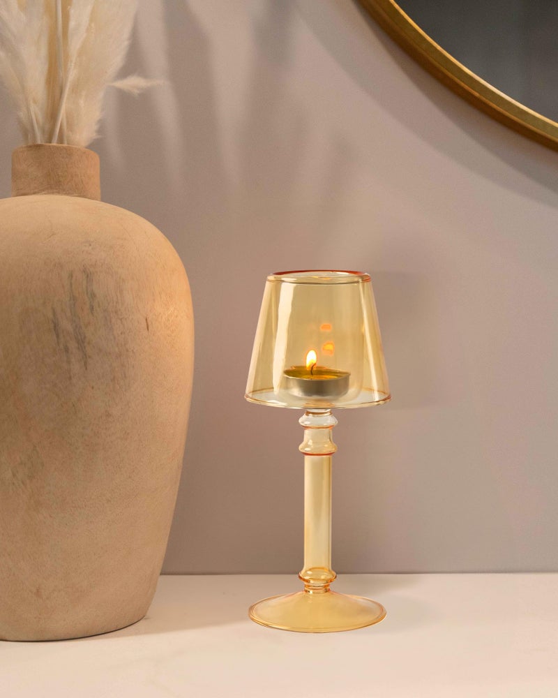 Gurfuy Amber Glass Hurricane Candleholder - Desk Lamp Shaped Glass Hurricane Candle Holder Crystal Decorative Candle Stand for Table Wedding Dinning Centerpieces Party Supplies Festival Decor - Image 5