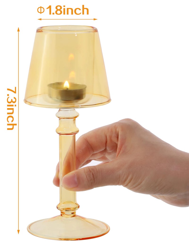 Gurfuy Amber Glass Hurricane Candleholder - Desk Lamp Shaped Glass Hurricane Candle Holder Crystal Decorative Candle Stand for Table Wedding Dinning Centerpieces Party Supplies Festival Decor - Image 1