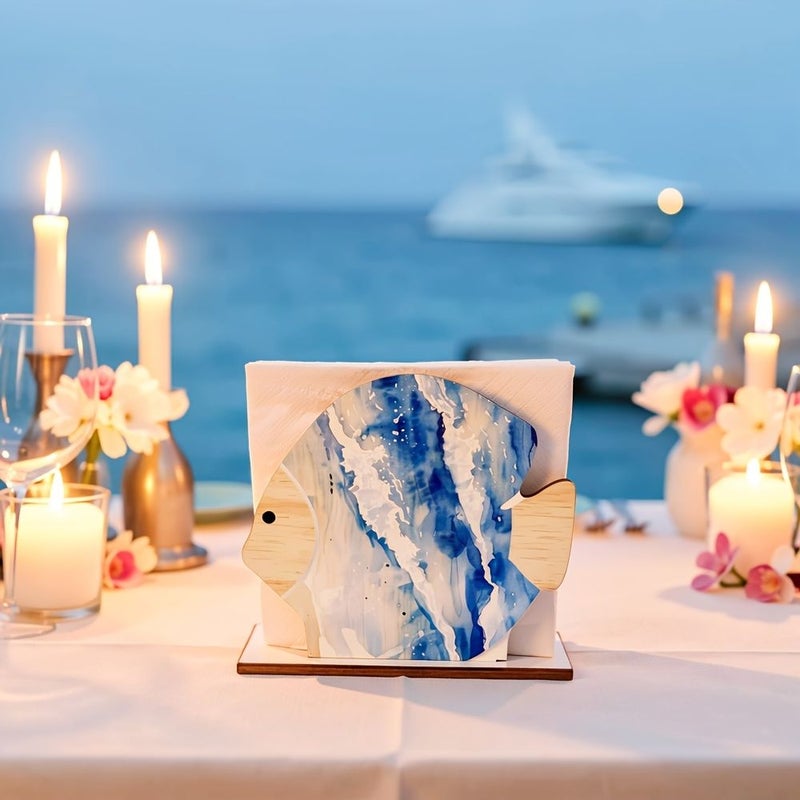 Nordic Ocean Series Wooden Tissue Holder Mediterranean Sailboat Napkin Organizer SCM2500 - Image 3