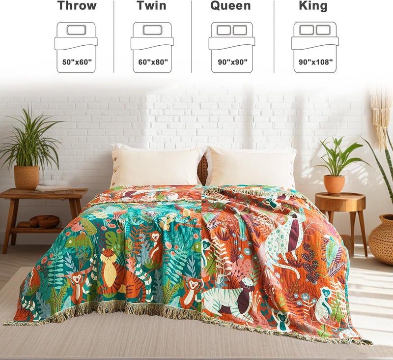 LUTBM Throw Blanket for Couch Sofa Soft Cotton Blankets for Bedroom Living Room All Season Reversible Forest Animals Whimsical Home Decor 50"x60" - Image 5
